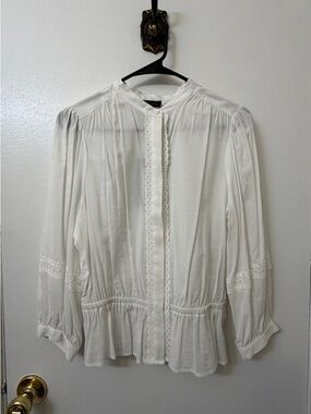 Who What Wear White Lace-Trim Button Front Peasant Blouse